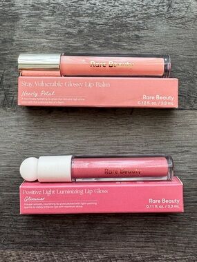 Rare Beauty Lip Bundle -Nearly Petal Glossy Lip Balm & Glimmer Lip Gloss (BNIB)